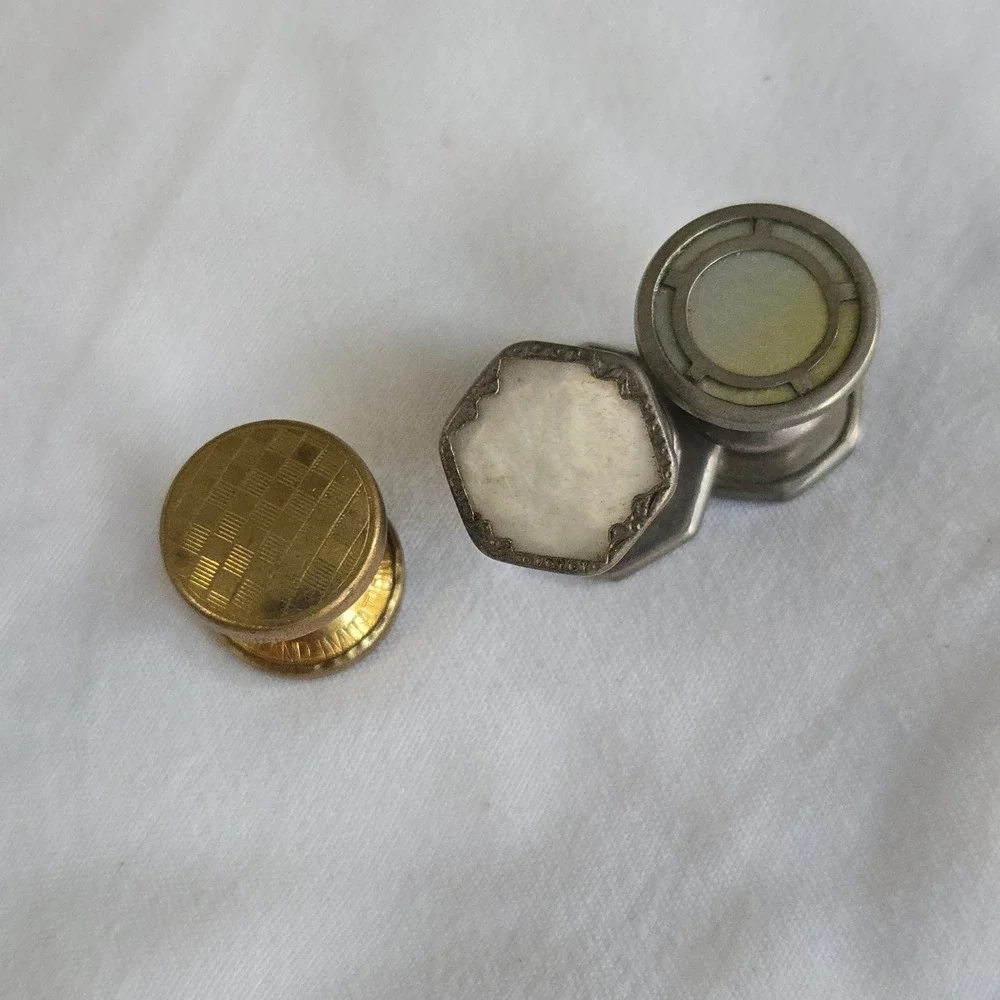 VTG 3 Collar Studs Lot Gold Silver Blue Tuxedo Shirt Buttons England‎ Unbranded